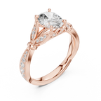 Vintage Oval Cut Diamond Engagement Ring with Floral Leaf Gallery