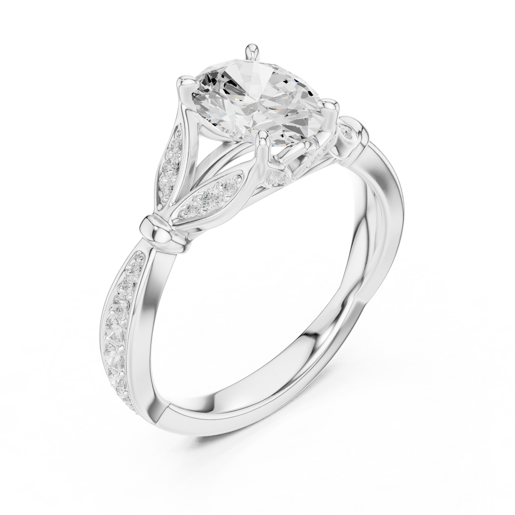 Vintage Oval Cut Diamond Engagement Ring with Floral Leaf Gallery