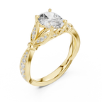 Vintage Oval Cut Diamond Engagement Ring with Floral Leaf Gallery