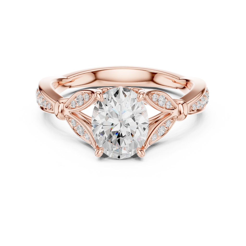 Vintage Oval Cut Diamond Engagement Ring with Floral Leaf Gallery