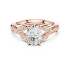 Vintage Oval Cut Diamond Engagement Ring with Floral Leaf Gallery