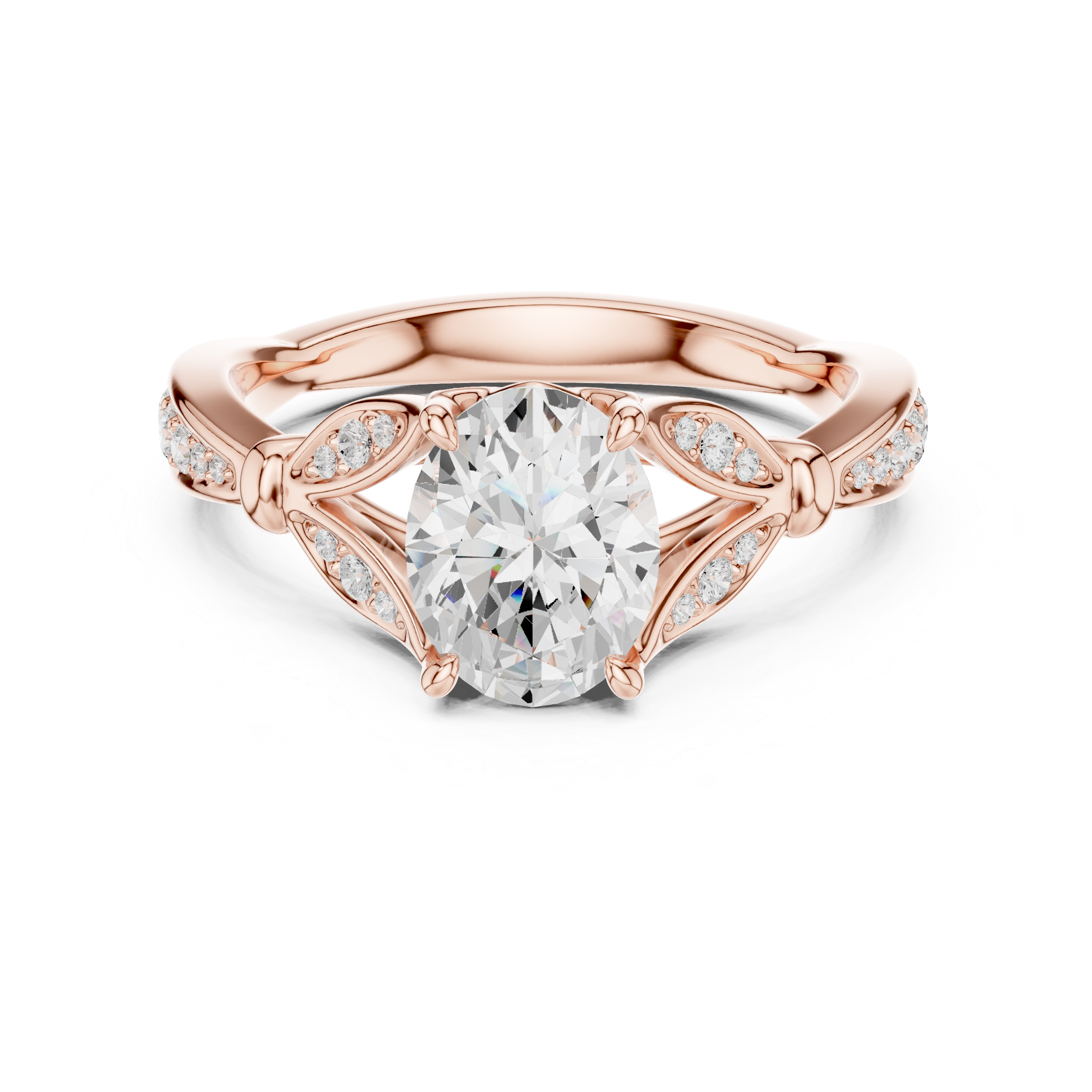 Vintage Oval Cut Diamond Engagement Ring with Floral Leaf Gallery
