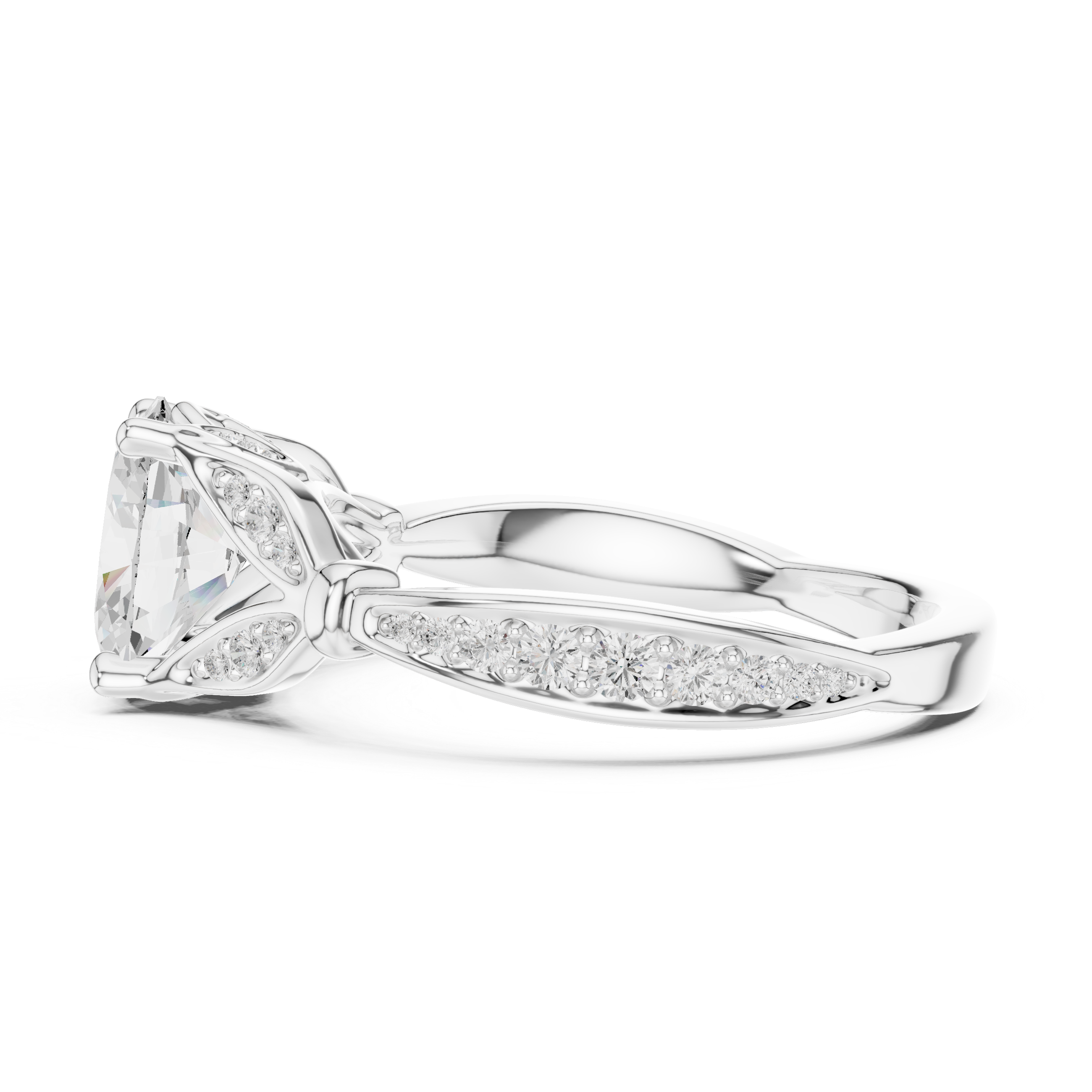 Vintage Oval Cut Diamond Engagement Ring with Floral Leaf Gallery