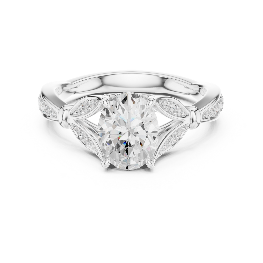 Vintage Oval Cut Diamond Engagement Ring with Floral Leaf Gallery