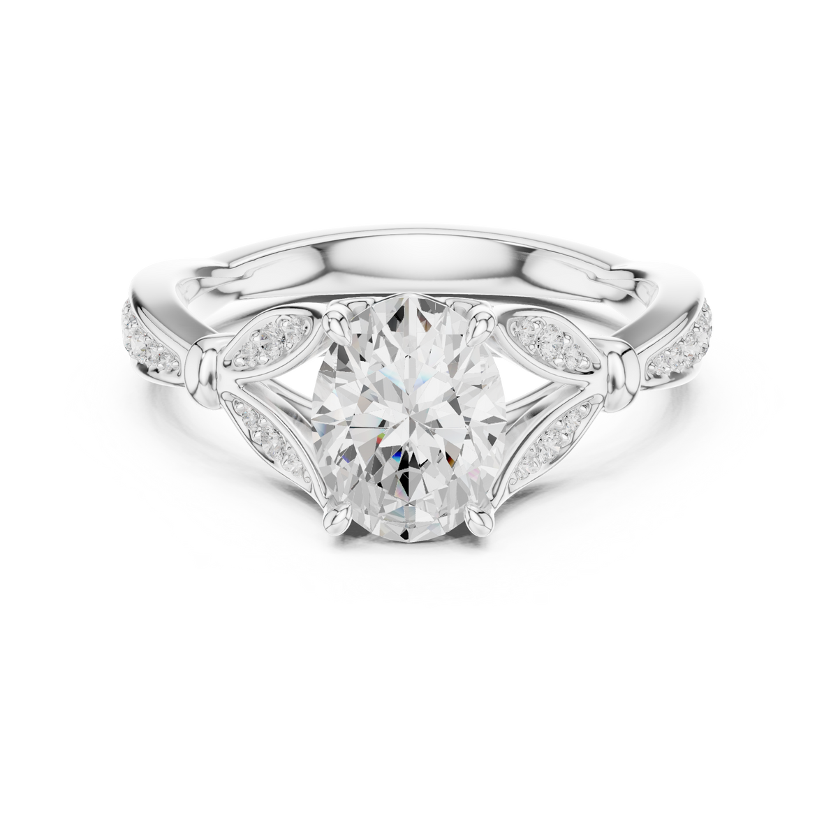 Vintage Oval Cut Diamond Engagement Ring with Floral Leaf Gallery — Jewelix Atelier