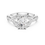 Vintage Oval Cut Diamond Engagement Ring with Floral Leaf Gallery