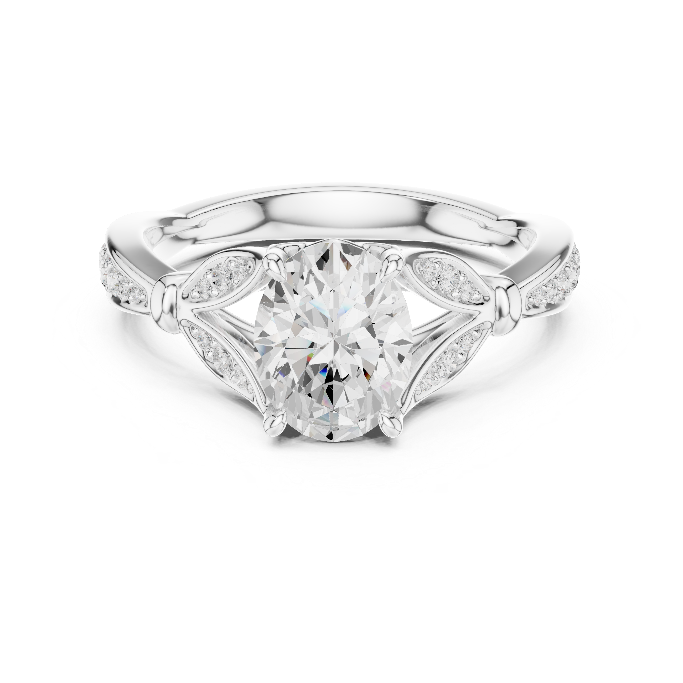 Vintage Oval Cut Diamond Engagement Ring with Floral Leaf Gallery