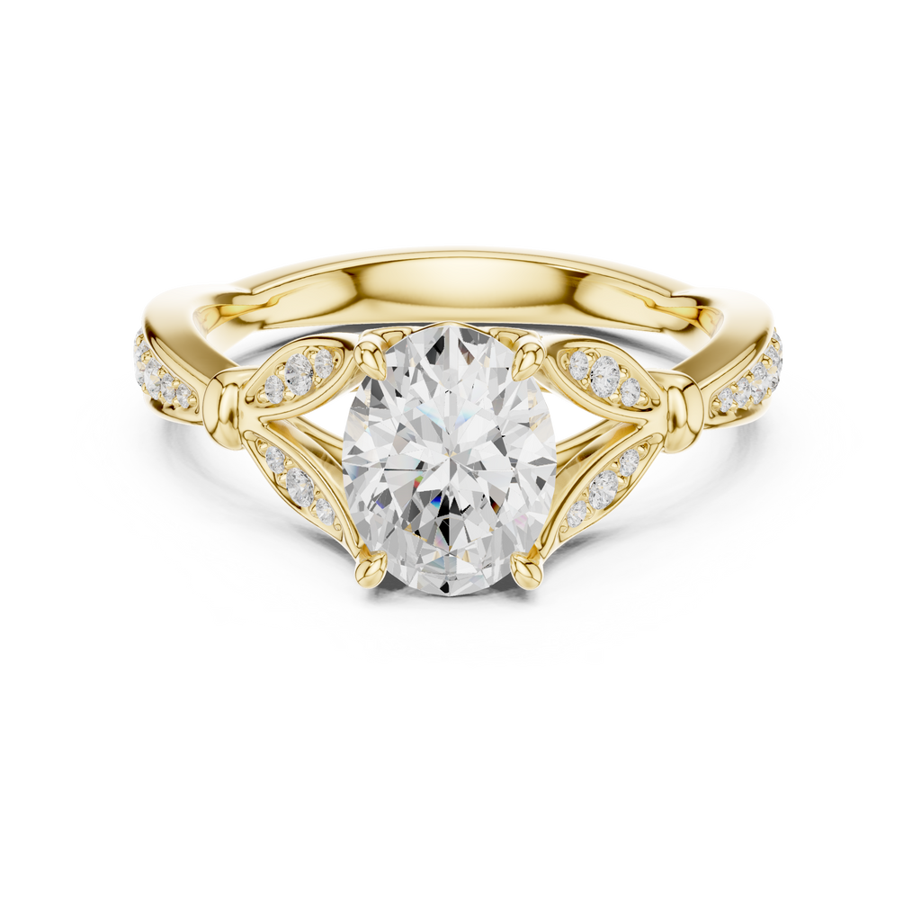 Vintage Oval Cut Diamond Engagement Ring with Floral Leaf Gallery