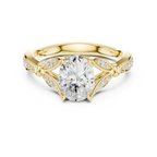 Vintage Oval Cut Diamond Engagement Ring with Floral Leaf Gallery