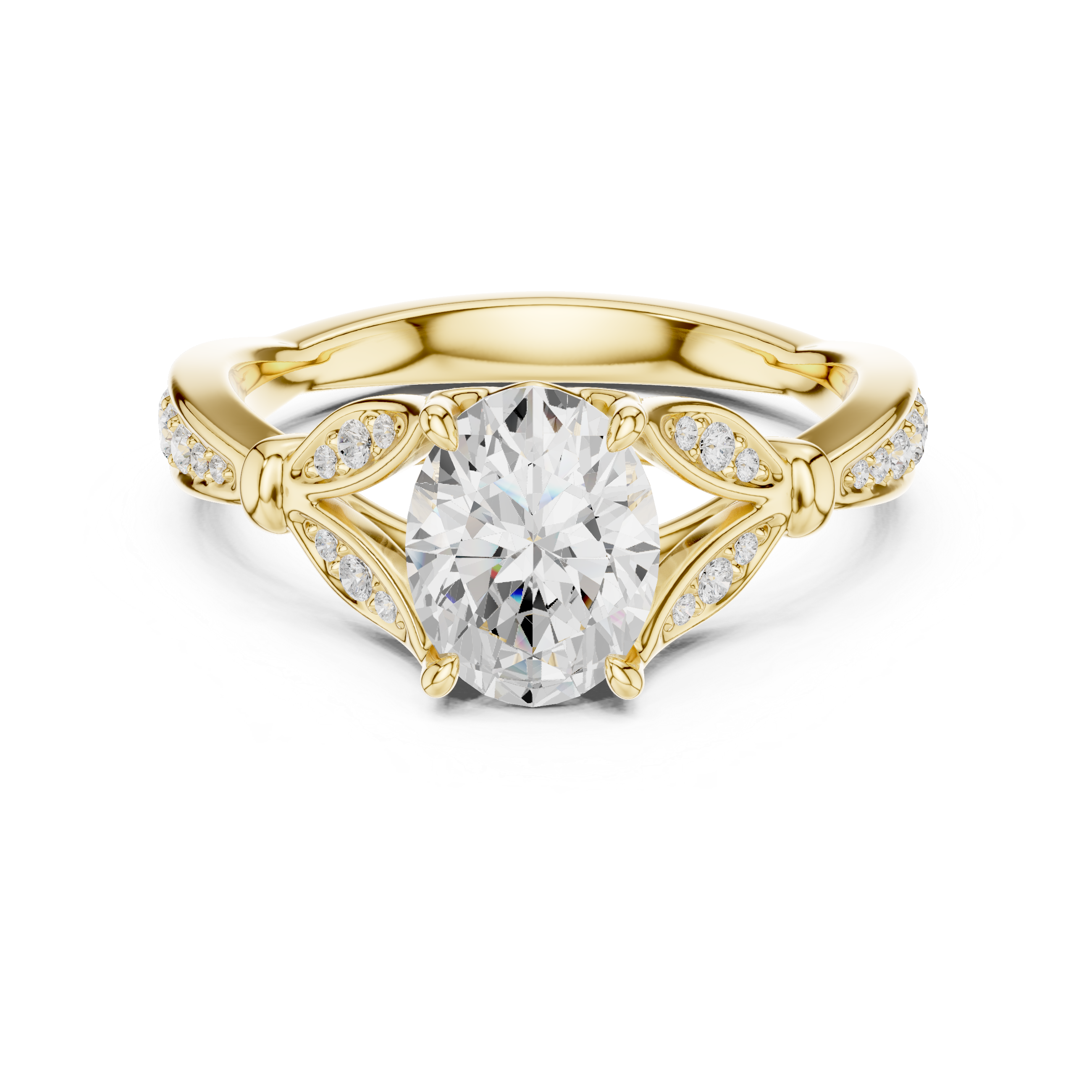 Vintage Oval Cut Diamond Engagement Ring with Floral Leaf Gallery