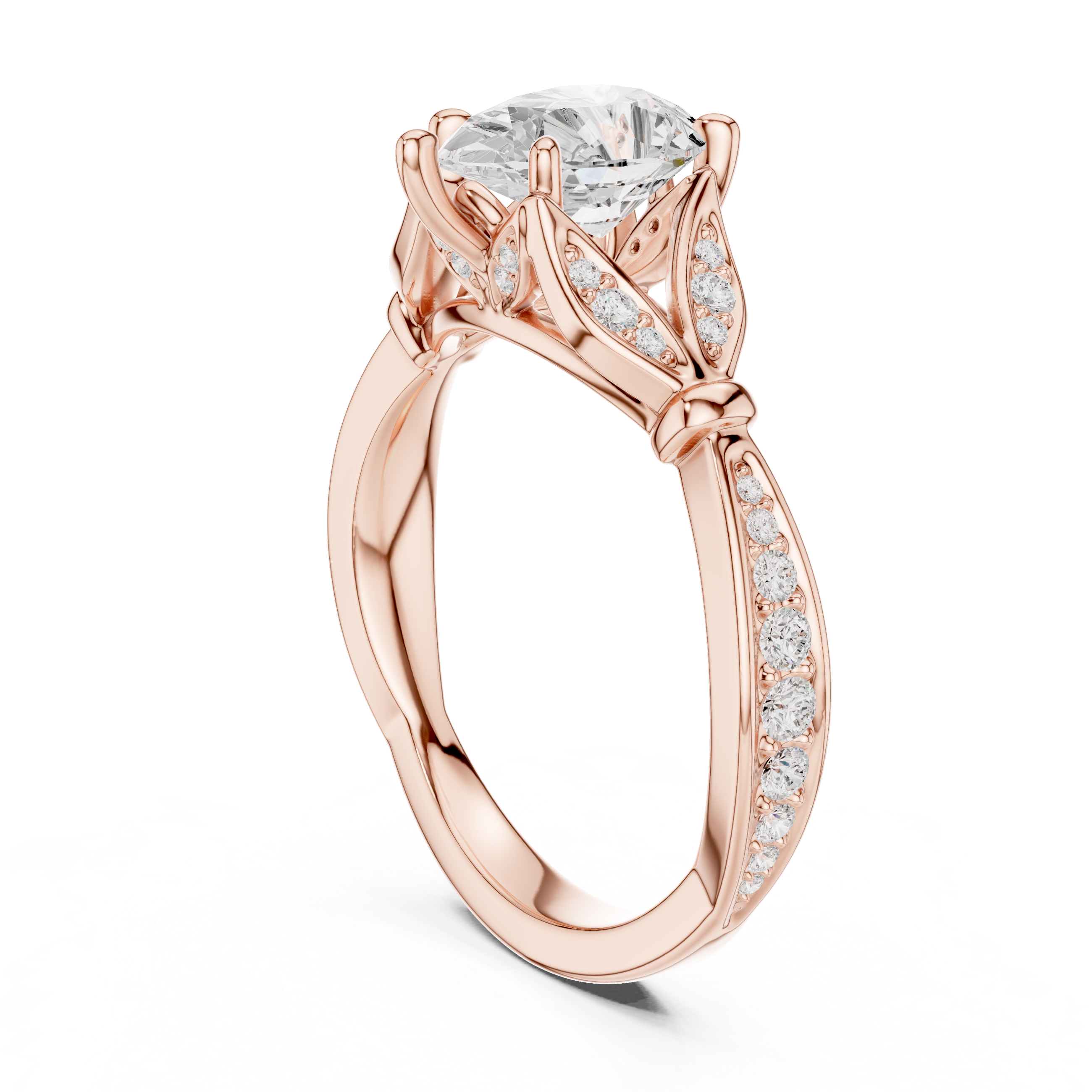 Vintage Pear Cut Diamond Engagement Ring with Leaf Pavé Gallery
