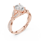 Vintage Pear Cut Diamond Engagement Ring with Leaf Pavé Gallery