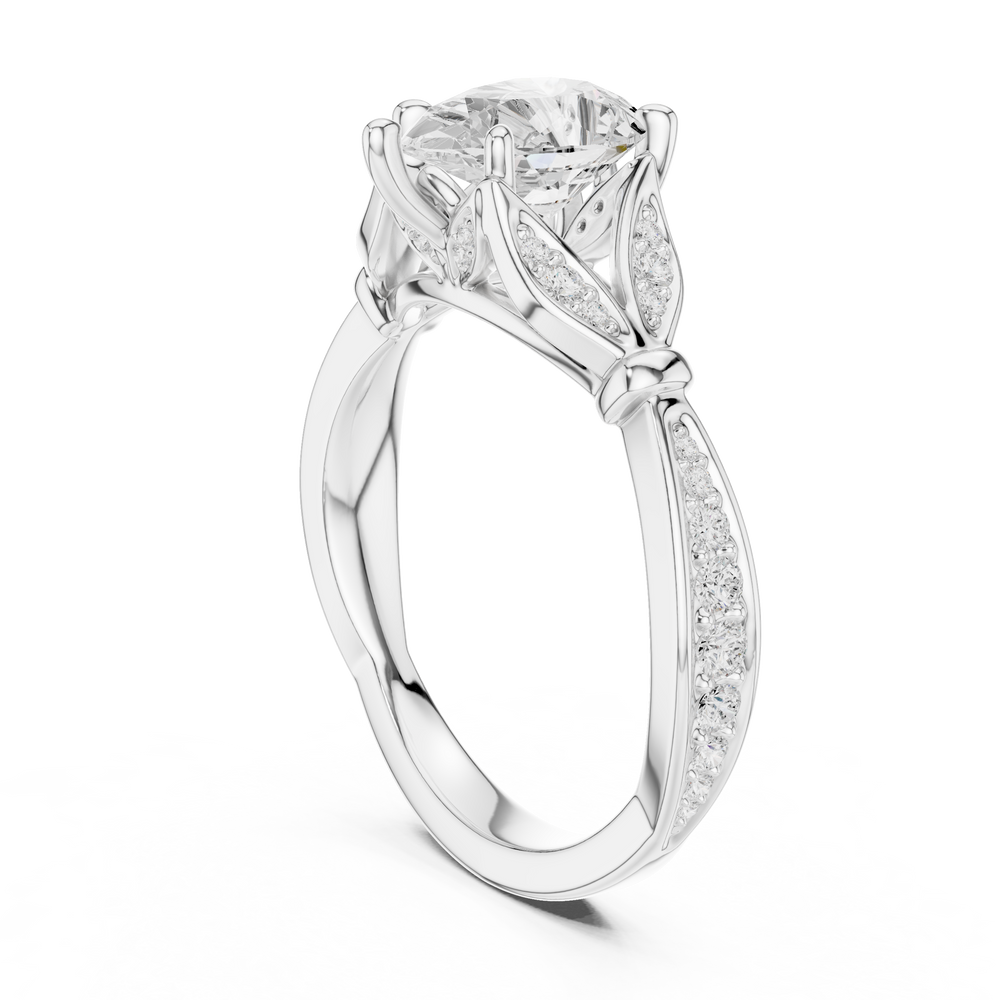 Vintage Pear Cut Diamond Engagement Ring with Leaf Pavé Gallery