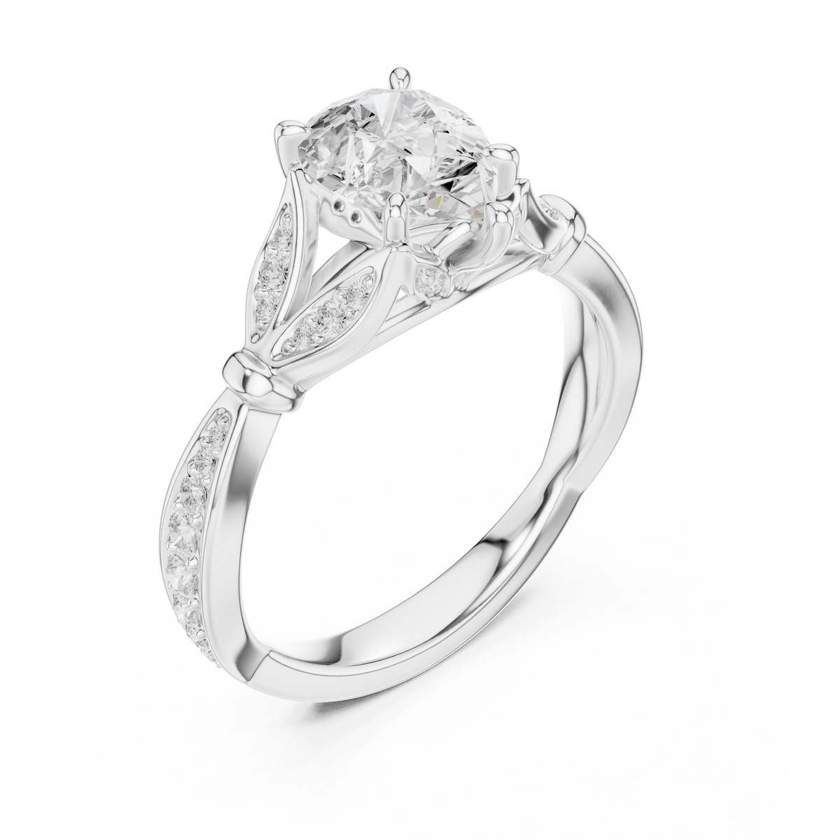 Vintage Pear Cut Diamond Engagement Ring with Leaf Pavé Gallery – view 3 of 12, lab grown diamond ring | Jewelix Atelier