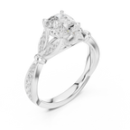 Vintage Pear Cut Diamond Engagement Ring with Leaf Pavé Gallery