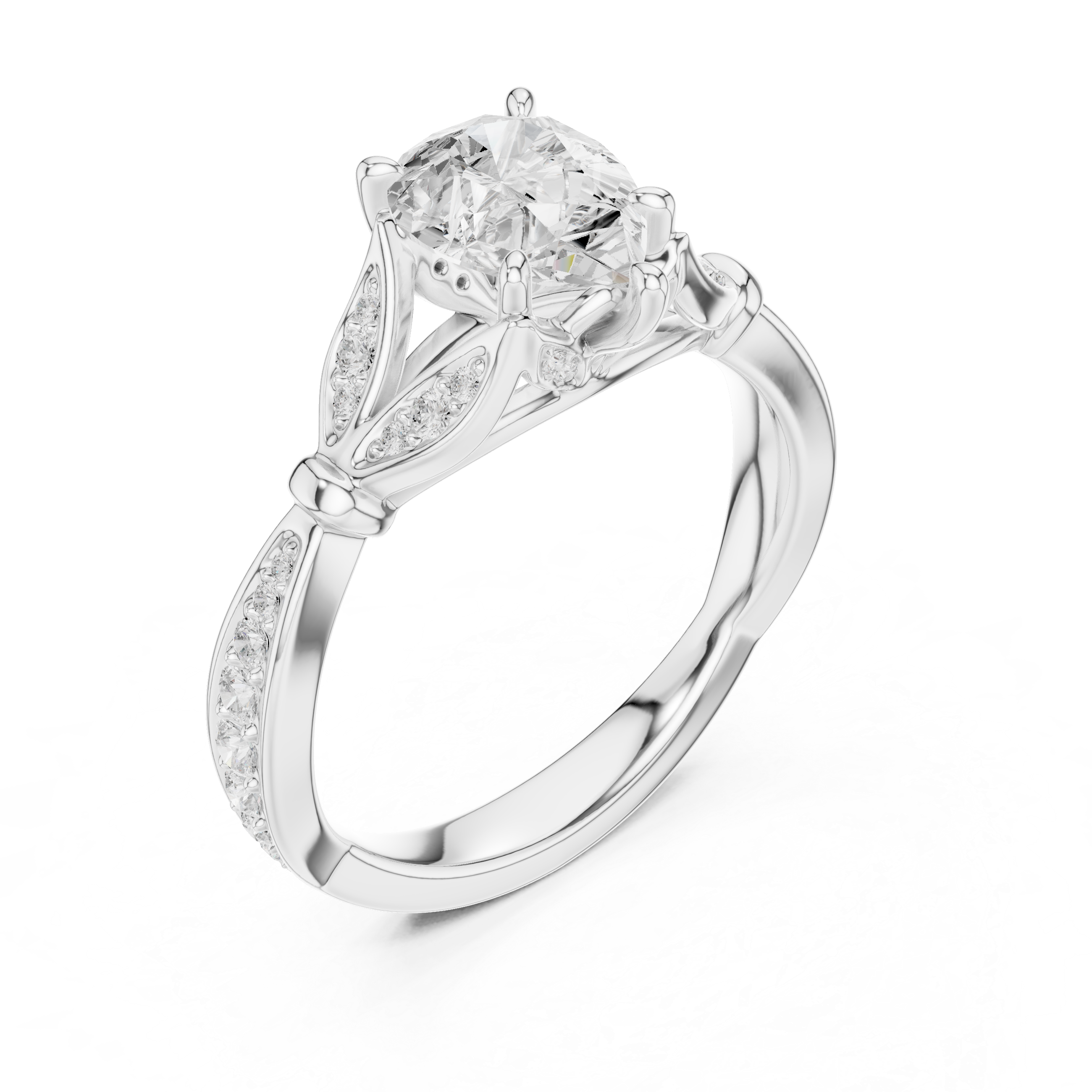 Vintage Pear Cut Diamond Engagement Ring with Leaf Pavé Gallery