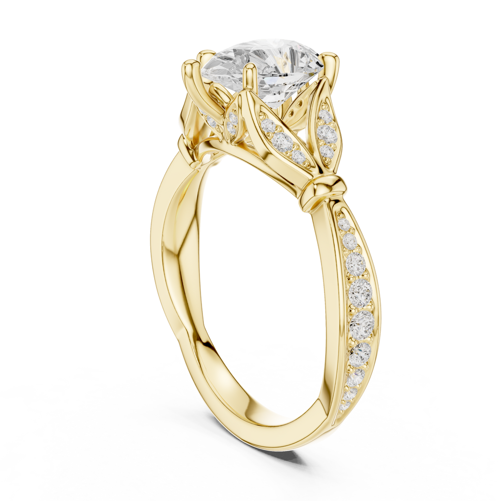 Vintage Pear Cut Diamond Engagement Ring with Leaf Pavé Gallery
