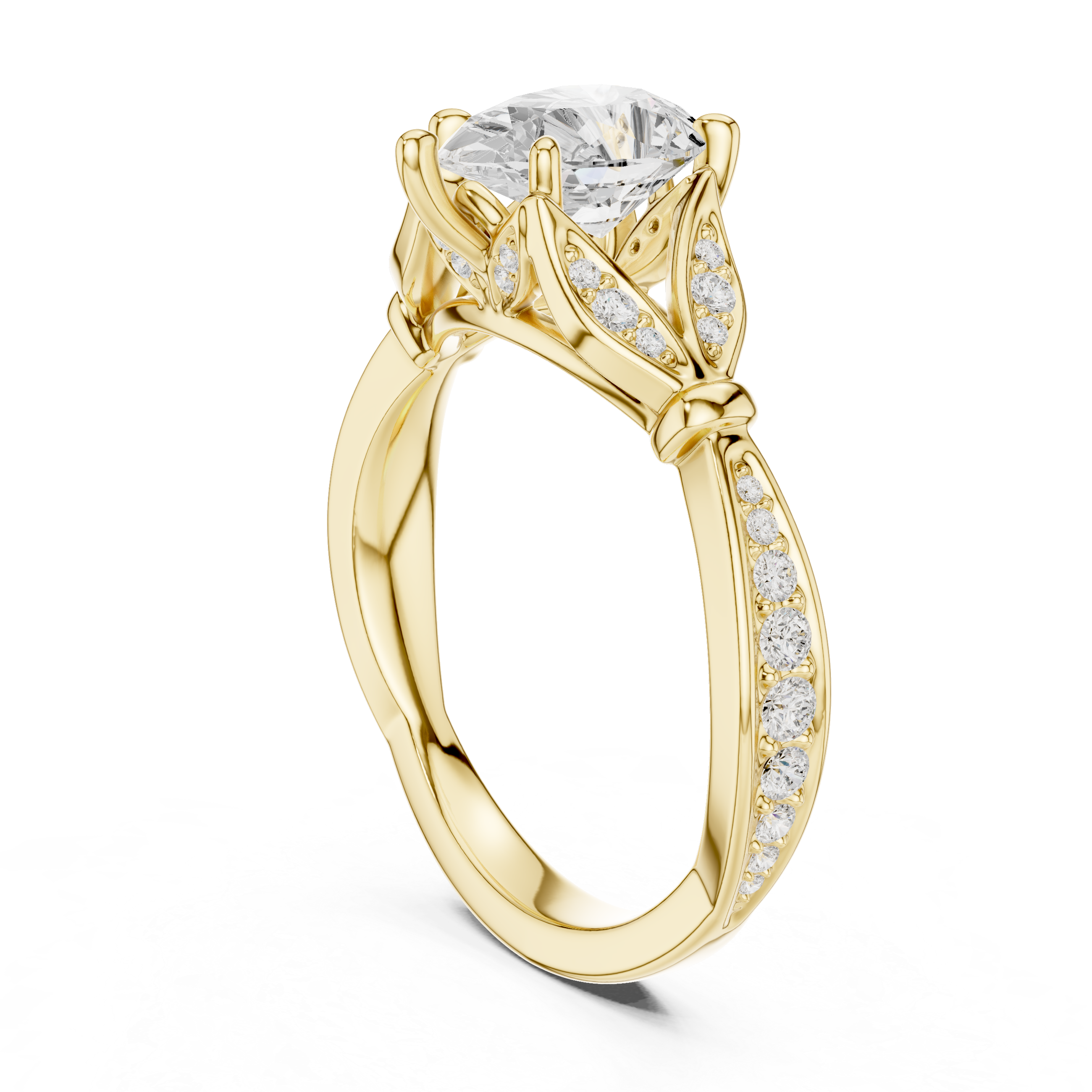 Vintage Pear Cut Diamond Engagement Ring with Leaf Pavé Gallery