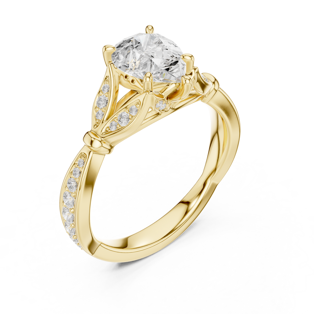 Vintage Pear Cut Diamond Engagement Ring with Leaf Pavé Gallery
