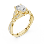 Vintage Pear Cut Diamond Engagement Ring with Leaf Pavé Gallery