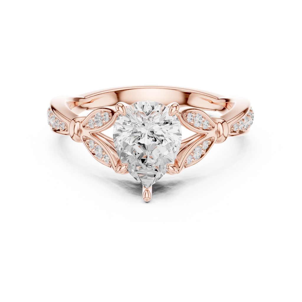 Vintage Pear Cut Diamond Engagement Ring with Leaf Pavé Gallery