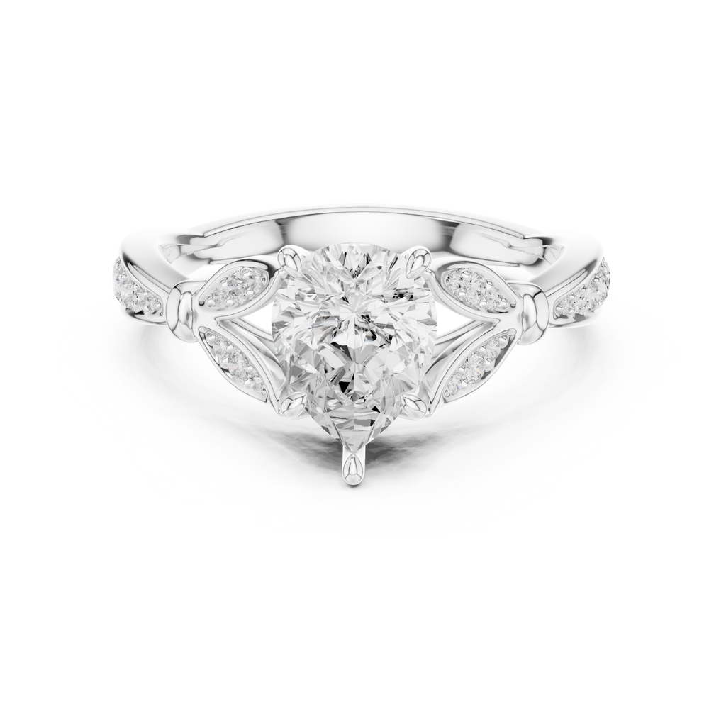 Vintage Pear Cut Diamond Engagement Ring with Leaf Pavé Gallery