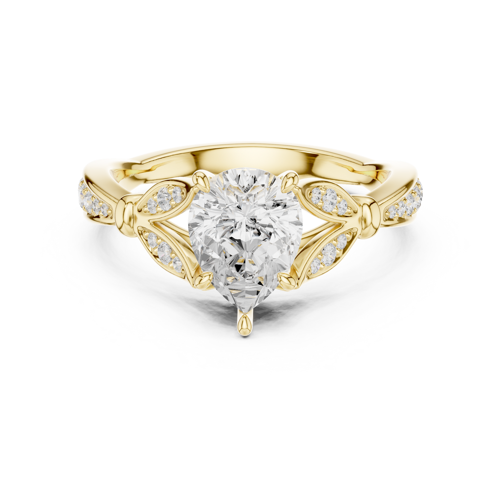 Vintage Pear Cut Diamond Engagement Ring with Leaf Pavé Gallery