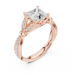 Vintage Princess Cut Diamond Engagement Ring with Leaf Gallery