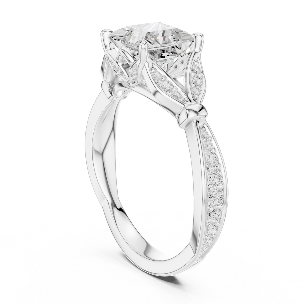 Vintage Princess Cut Diamond Engagement Ring with Leaf Gallery