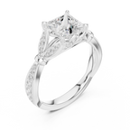 Vintage Princess Cut Diamond Engagement Ring with Leaf Gallery
