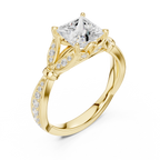 Vintage Princess Cut Diamond Engagement Ring with Leaf Gallery