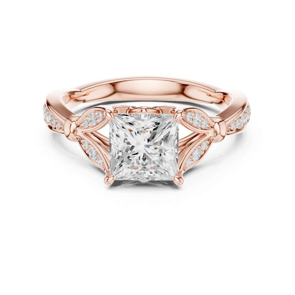 Vintage Princess Cut Diamond Engagement Ring with Leaf Gallery