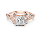 Vintage Princess Cut Diamond Engagement Ring with Leaf Gallery