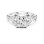 Vintage Princess Cut Diamond Engagement Ring with Leaf Gallery