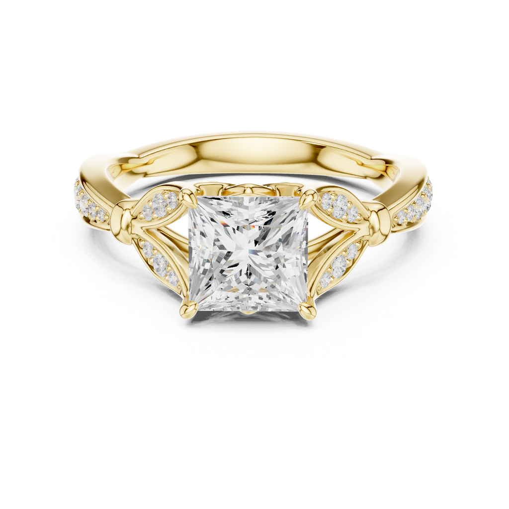 Vintage Princess Cut Diamond Engagement Ring with Leaf Gallery