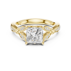 Vintage Princess Cut Diamond Engagement Ring with Leaf Gallery