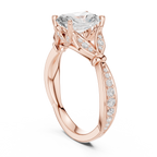Vintage Radiant Cut Diamond Engagement Ring with Leaf Gallery