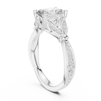 Vintage Radiant Cut Diamond Engagement Ring with Leaf Gallery