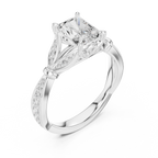 Vintage Radiant Cut Diamond Engagement Ring with Leaf Gallery