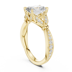 Vintage Radiant Cut Diamond Engagement Ring with Leaf Gallery