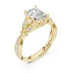 Vintage Radiant Cut Diamond Engagement Ring with Leaf Gallery