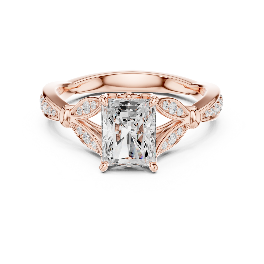 Vintage Radiant Cut Diamond Engagement Ring with Leaf Gallery