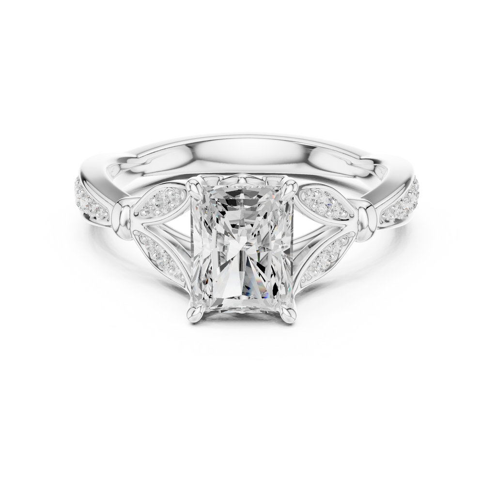 Vintage Radiant Cut Diamond Engagement Ring with Leaf Gallery