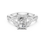 Vintage Radiant Cut Diamond Engagement Ring with Leaf Gallery