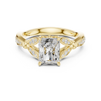 Vintage Radiant Cut Diamond Engagement Ring with Leaf Gallery