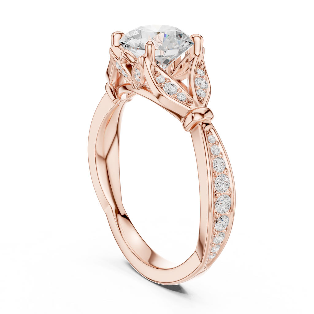 Vintage Round Cut Diamond Engagement Ring with Leaf Gallery