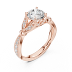 Vintage Round Cut Diamond Engagement Ring with Leaf Gallery