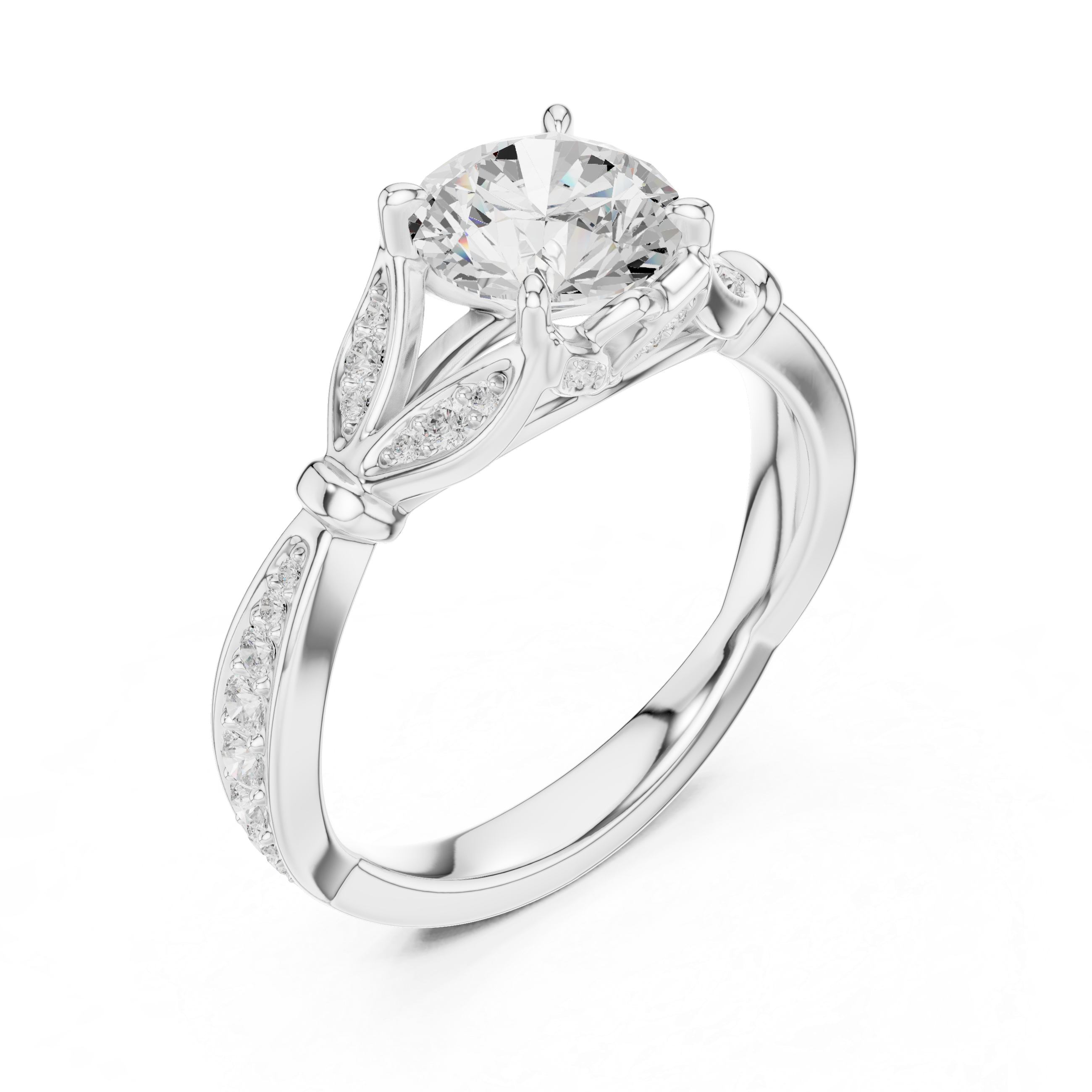 Vintage Round Cut Diamond Engagement Ring with Leaf Gallery