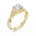 Vintage Round Cut Diamond Engagement Ring with Leaf Gallery