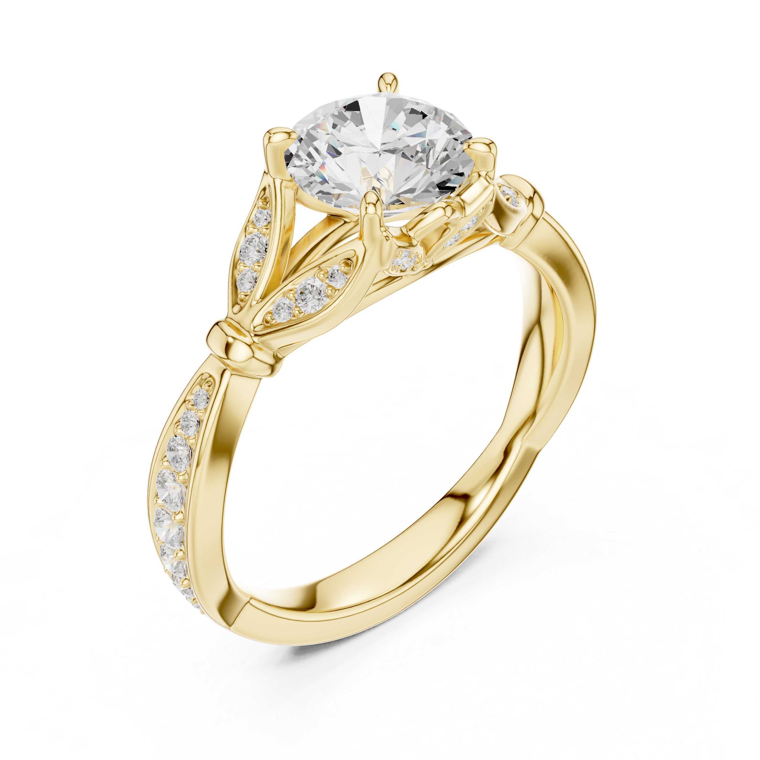 Vintage Round Cut Diamond Engagement Ring with Leaf Gallery